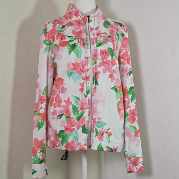Tommy Bahama Floral Full Zip Jacket | Size M | 100% Pima Cotton - Picture 1 of 13
